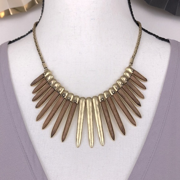 Lucky Brand Jewelry - Lucky Brand Wood And Metal Spike Bib Necklace